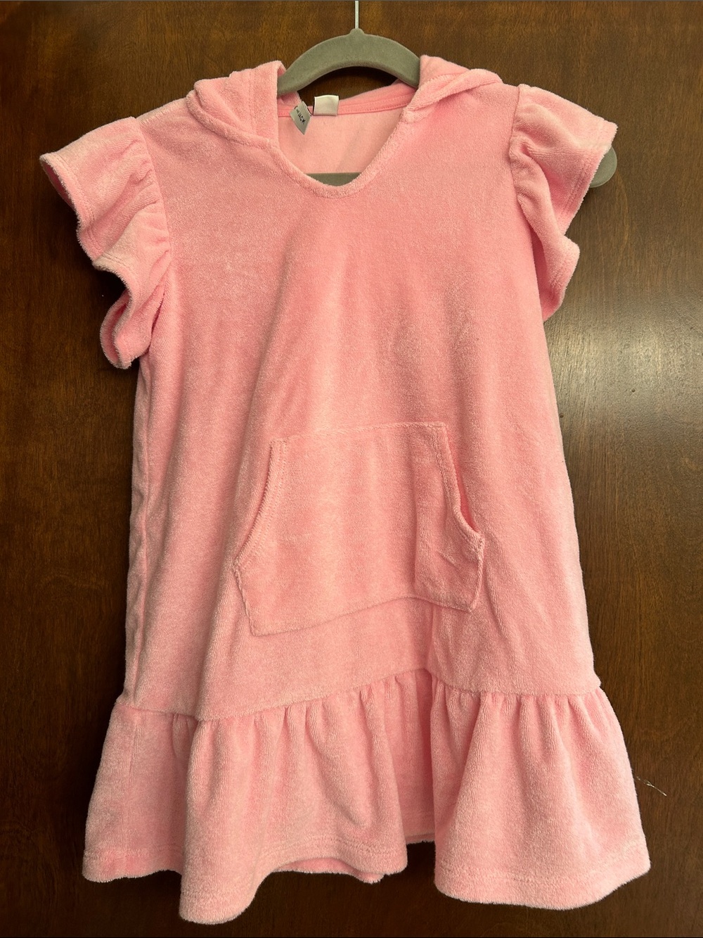 Janie and Jack Pink Hooded Terry Swim Coverup with Ruffle Hem